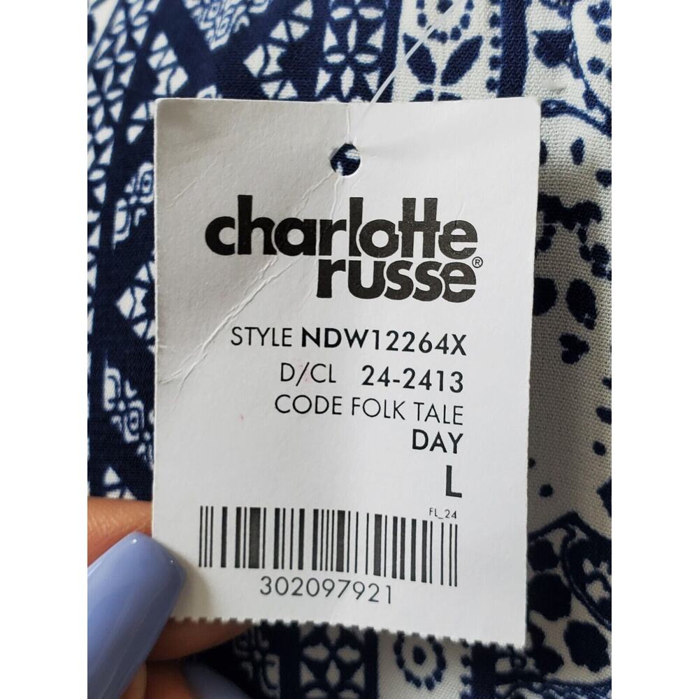 Charlotte Russe Womens Blue White Paisley Long Sleeve V-Neck Knee Length Dress L - Picture 9 of 15